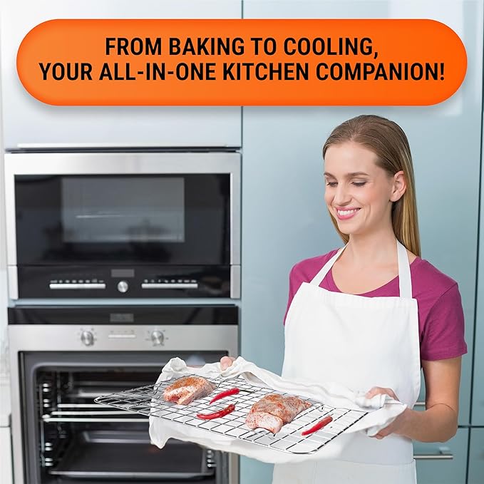 Stainless Steel Cooling Racks - Oven-Safe Cooling Small and Large Wire Racks For Cooking and Baking - Heavy Duty Cookie Cooling Wire Racks for Cooking, Baking, Roasting, and Drying - Silver