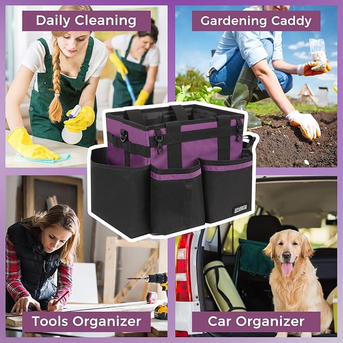 SCAVATA Compact Wearable Cleaning Caddy, Small Cleaning Caddy Supplies Organizer with Handle & Shoulder Straps for Housekeepers, Under Sink & Car Cleaning Tool Organizers Bag (RoyalPurple)