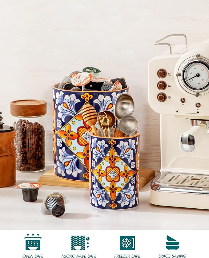 vancasso SIMI Utensil Holder, 7.3"+5.5" Porcelain Kitchen Utensil Holder for Countertop, Bohemian Kitchen Utensil Organizer for Spatulas, Spoons, Decorative Counter Utensil Crock, Amber Elegance