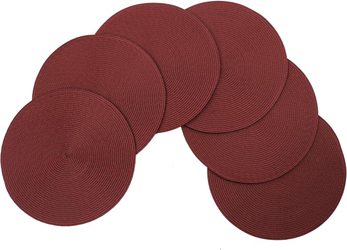 Vienna Woven Spiral Table Placemats 15 Inches Round Set of 6 Non-Slip Dining