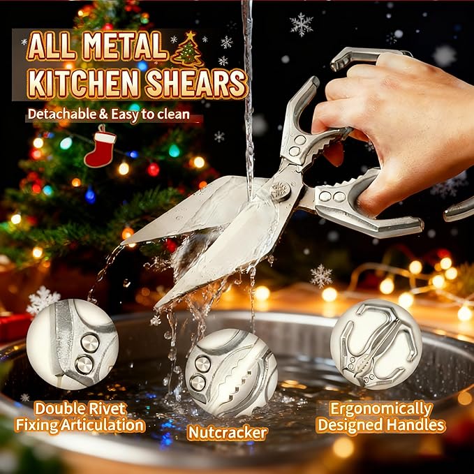 Multifunctional Heavy-Duty Kitchen Shears,Ultra Sharp Stainless Steel Poultry Shears,Multipurpose Food Scissors for Chicken, Meat,Fish, Vegetables,Bone Cutting(Silver)
