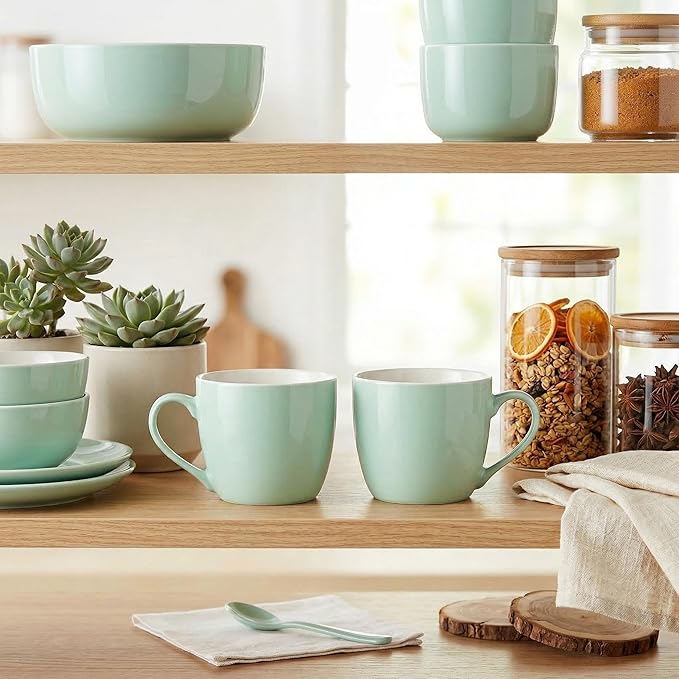 MECOWON 30 OZ Porcelain Coffee Mugs, Set of 2 Large Mugs for Soup, Cereal and Salad (Turquoise)