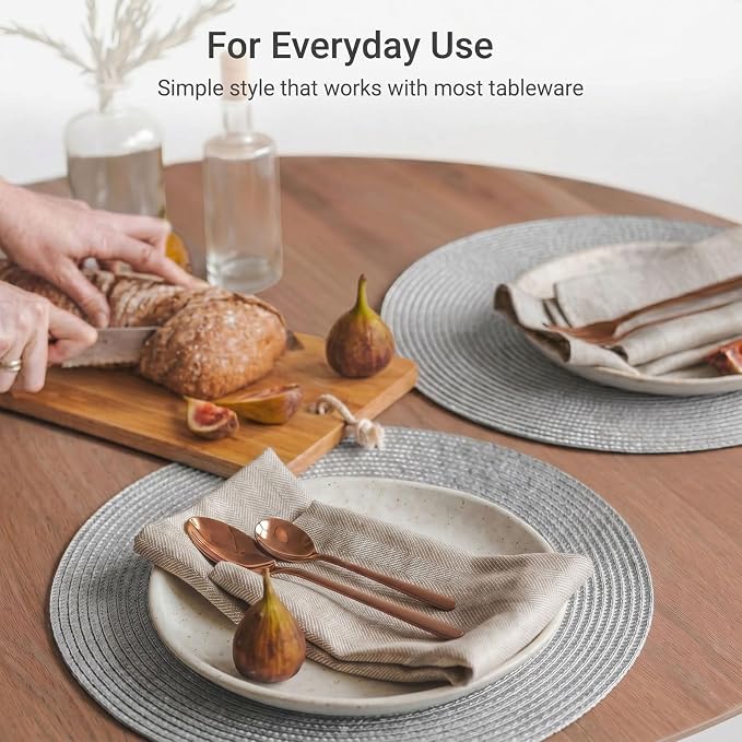 FunWheat Round Braided Placemats Set of 4 Table Mats for Dining Tables Woven Washable Non-Slip Place mats 15inch (Grey, 4pcs)