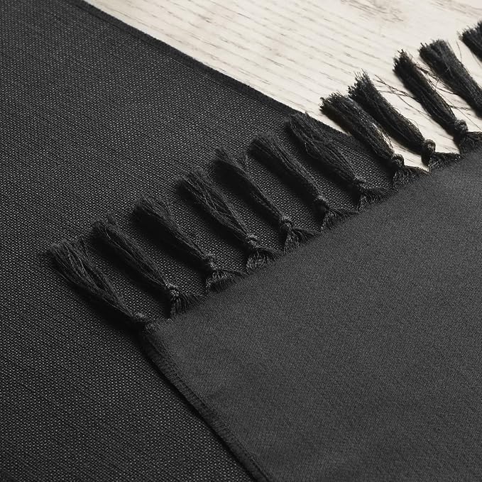 Artoid Mode Black Tassel Table Runner, Halloween Linen Blend Rustic Farmhouse Style Kitchen Table Decoration Holiday Wedding Party Dinning Decor 13x72 Inch