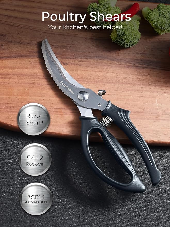 Poultry Shears, Heavy Duty Kitchen Shears With Anti-Slip Handle & Safety Lock, Poultry Scissors for Meat, Chicken, Bone,Turkey, Fish, Spring Loaded, Dishwasher Safe(Graphite Gray)