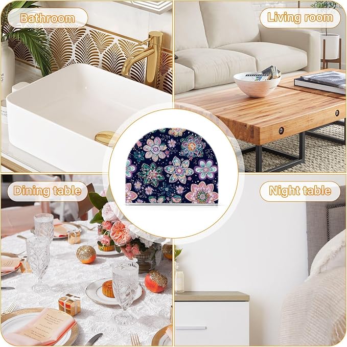 Mandala Cherry Blossoms Abstract Floral Napkin Holder for Table Acrylic Vertical Napkin Holders for Paper Napkins Decor Napkin Dispenser for Home Party Dining Cocktail Kitchen Accessories, 2 Pack