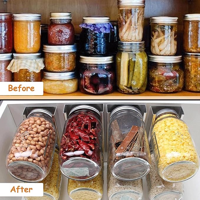 CDQL 2 Pcs Aluminum Alloy Mason Jar Organizer,Mason Jar Holders for Hanging,Space Saving Mason Jars Rack,Mason Spice Jars Hanger Brackets,Kitchen Under Cabinet Storage Rack for