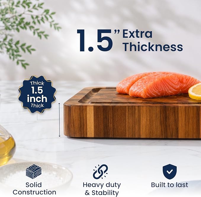HOMESTEAD End Grain Acacia Wood Cutting Board 23x18x1.5, Reversible Butcher Block Board for Kitchen with Deep Juice Groove, Handles, Knife-Friendly Surface for Meat Chopping and Charcuterie Serving