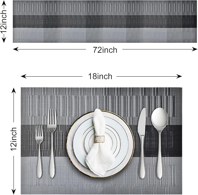 Aofmee Table Runner and Placemats Set of 6 Washable, Heat Resistant Place Mats with Table Runner, Woven Vinyl Table Placemats for Dining Table, Stain Resistant Kitchen Table Mats Sets, Easy to Clean