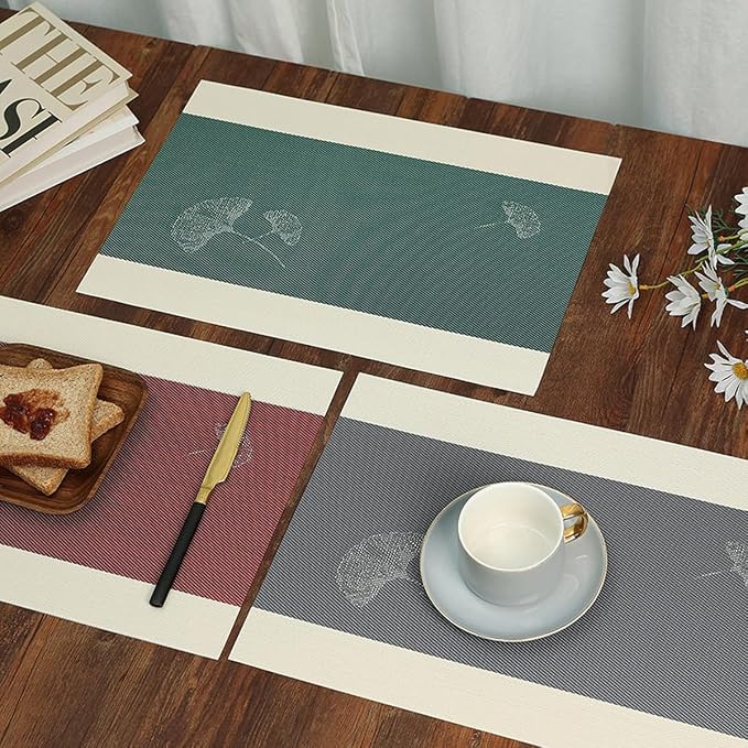 PIGCHCY Ginkgo Placemats Set of 4, Non-Slip Placemats Easy to Wipe Clean Kitchen Durable Table Mats for Home/Dining Room Decoration (Green,18 X 12 inches)