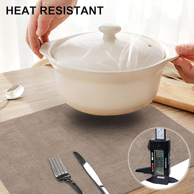 homing Faux Leather Heat Resistant Placemats 6 Packs, Waterproof Wipeable Dining PU Place Mats for Indoor & Outdoor, Easy to Clean, Camel