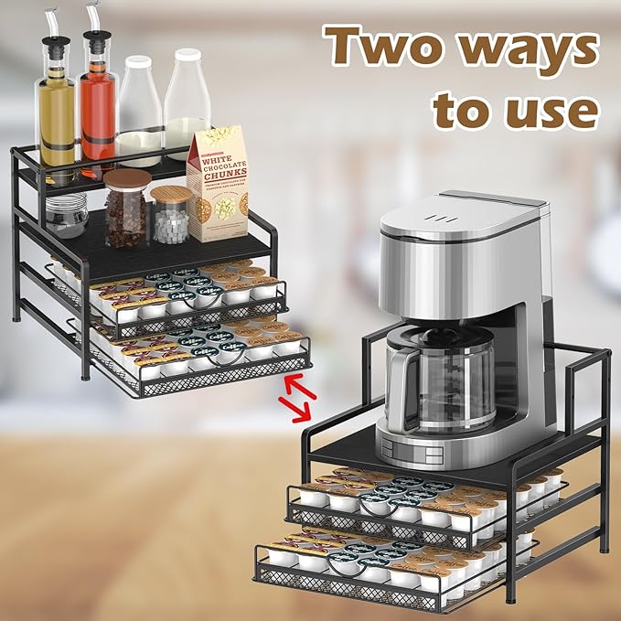 OGEMXU Coffee Bar Organizer, Coffee Pod Organizer,3 Tier Coffee Syrup Rack Organizer,72 K Cup Storage for Counter Storing K Cup,Coffee Syrups, Coffee Makers and Other Coffee Supplies-Black