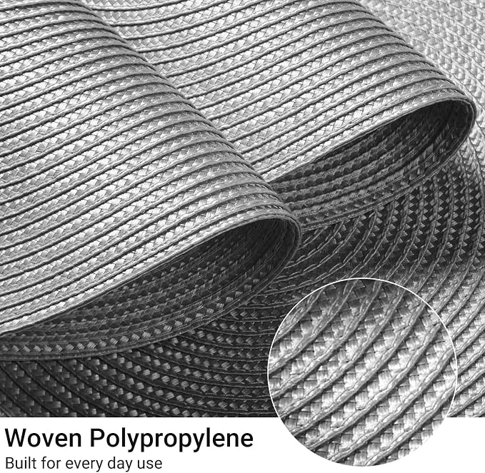 FunWheat Round Braided Placemats Set of 4 Table Mats for Dining Tables Woven Washable Non-Slip Place mats 15inch (Grey, 4pcs)