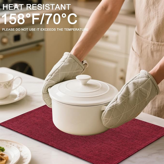 Homaxy Cloths Placemats for Dining Table Set of 8, Heat Resistant Washable Cotton Linen Blend Table Mats, Easy to Clean Place Mats for Indoor Outdoor Party Kitchen Decoration, 13" x 19", Red