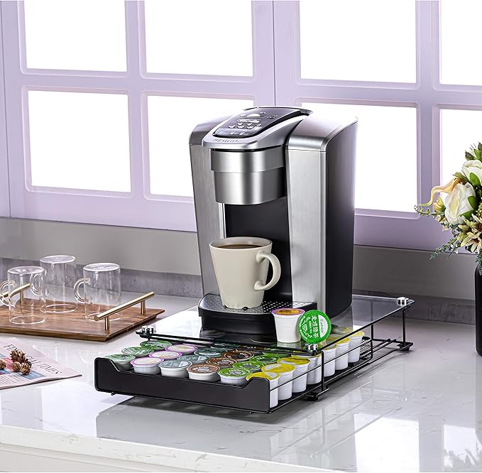 K-Cup Storage Coffee Capsules Pod Holder Glass Top Drawer Capsule Display Storage for k-cup 42pods