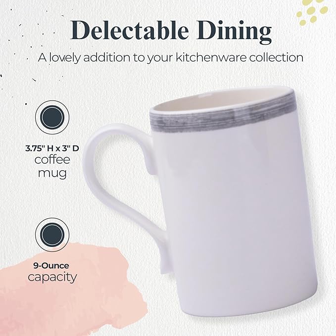 Portmeirion Potter's Brushstroke Coffee Mug (Set of 4) - 9oz White Ceramic Mugs with Grey Brushstroke Pattern - Microwave, Dishwasher, Freezer Safe Earthenware Mugs for Tea & Coffee Lovers (Grey)