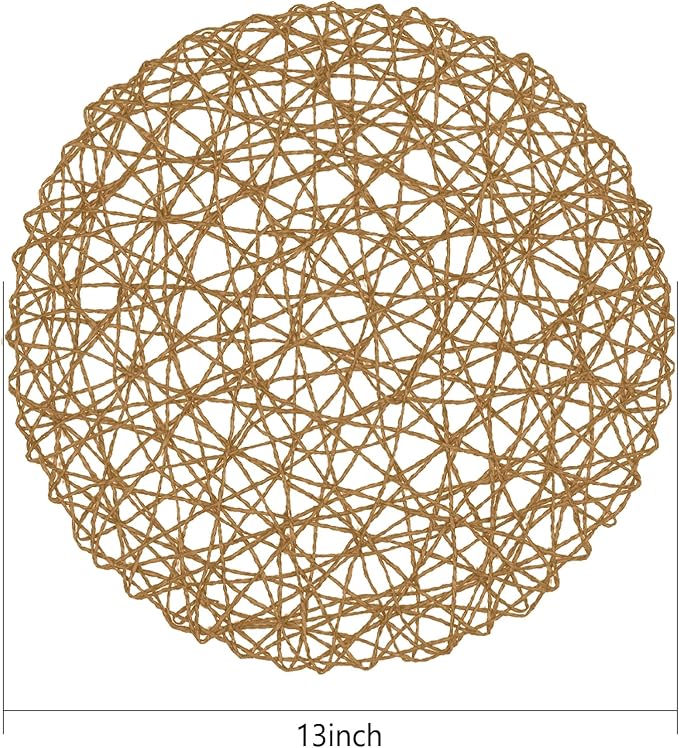 AHHFSMEI Paper Braided Round Placemats Set of 8 Natural Non-Slip Heat Resistant Table Mats for Dining Tables Woven Indoor & Outdoor Place mats(Brown,8)