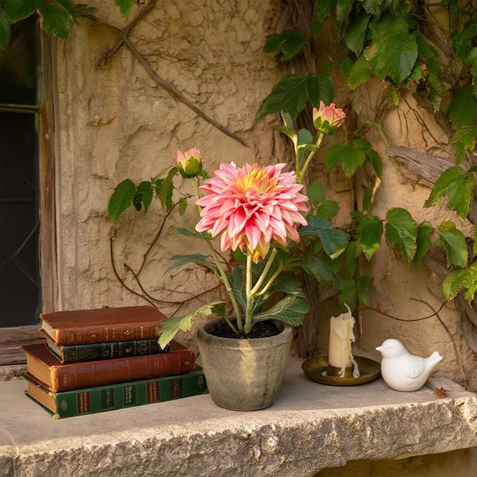 Rose Red Dahlia Flowers Fake Silk Mums Flower Artificial Chrysanthemum Flowers Faux Flowers for Vase Mums in Pot Spring Decor Coffee Table Home Party Decoration