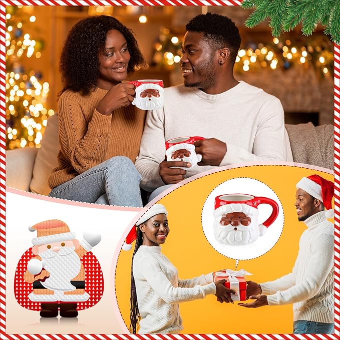 Sliner 2 Pcs 11oz Black Santa Mug Christmas African Santa Ceramic Mug Vintage African Coffee Cup Christmas Themed Design Cup Set for Coffee Tea Hot Chocolate Presents