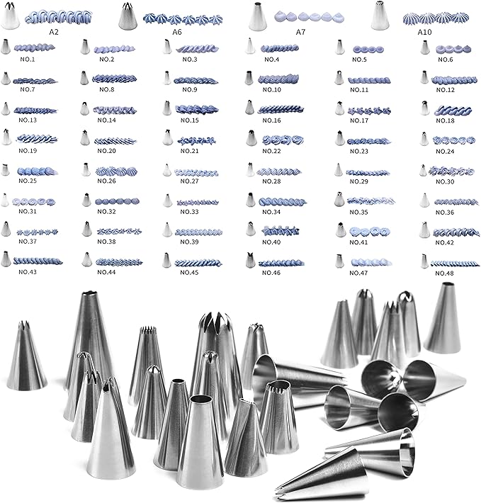 FIVETASCake Decorating kit for Beginners-52 Numbered Icing Tips with Pattern Chart,2 Flower Nails and 1 Coupler.Piping Tips Set with storage box.