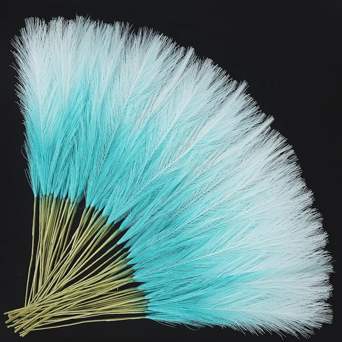 TORONTOKYO Light Blue Pampas Grass Decor, 50Pcs 21.6 inch Artificial Short Faux Pompas Grass, Boho Neutral Home Decor Bouquet for Floor Vase, Wedding, Party, Farmhouse, Bedroom Decor (Turquoise)
