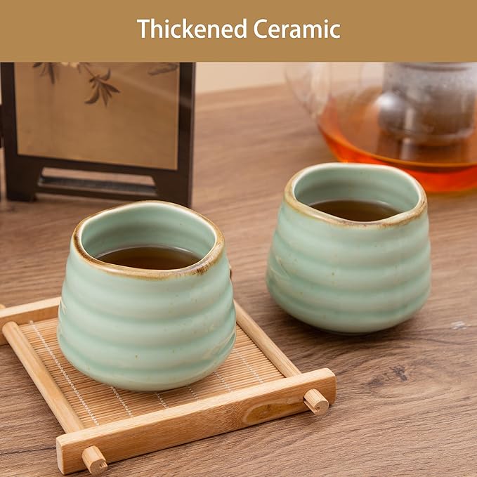 4pcs Japanese Tea Cup Set – Mini Size Cup 5OZ Ceramic Matcha Cup, Handless Espresso Cups, Cute Small Porcelain Coffee Mugs for Coffee Tea Lovers, Dishwasher & Microwave Safe (Mint)