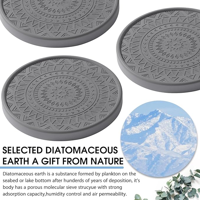 Photect Diatomaceous Earth Coasters Set with Holder Absorbent Stone Drink Coasters Instant Drying Tray for Tabletop Protection Home Decoration Housewarming Gift(Black,4 Pcs)