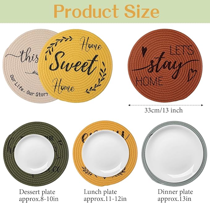 13 Inch Farmhouse Round Placemat Set of 6 Cotton Circle Cloth Placemats Boho Woven Table Place Mats for House Warming Gifts New Home Supplies(Orange,Cotton)