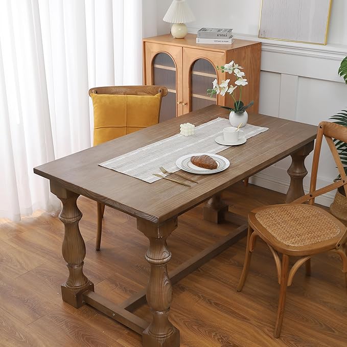 Gernaice Boho Table Runner, Embroidered Cotton Linen Farmhouse Table Runners for Dresser End Coffee Table Home Decor, 24" L X 13" W Brown