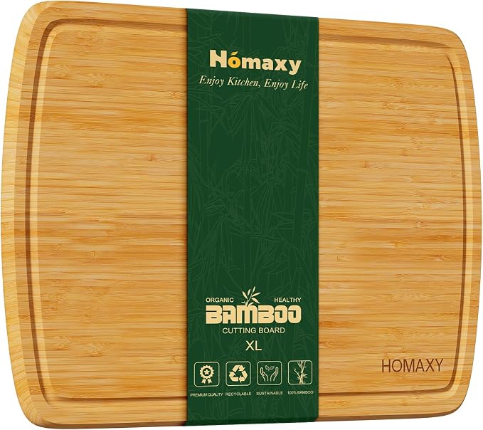 Homaxy Extra Large Bamboo Cutting Boards for Kitchen, 18x12.5" Wood XL Cutting Board with Juice Groove, Butcher Block Wooden Chopping Board for Kitchen, Meat, Cheese, Fruit & Vegetables - Pre Oiled