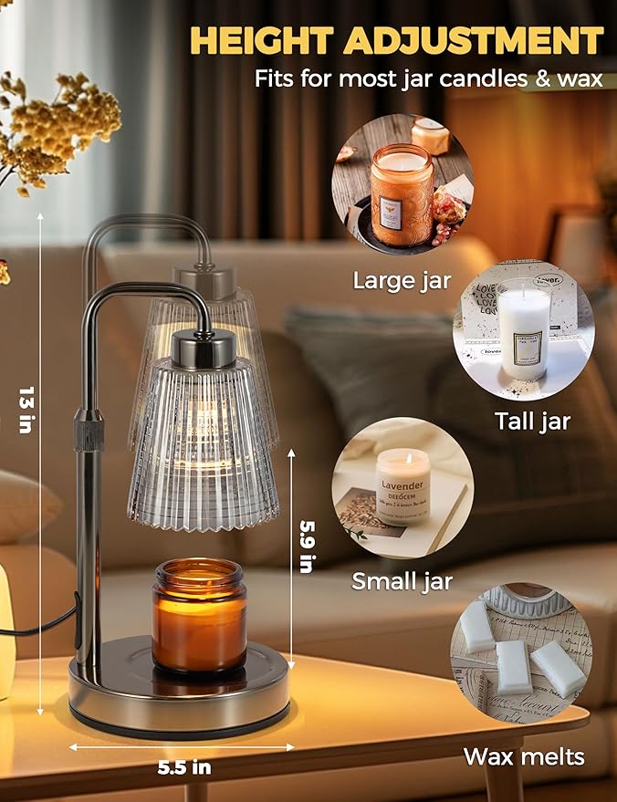 GODONLIF Silver-GrayCandle Warmer Lamp with Cycle Timer, Birthday Gifts for Women Mom Her, House Warming Gifts New Home Room Decor, Wax Melt Warmer for Jar Candles with 2 Bulbs