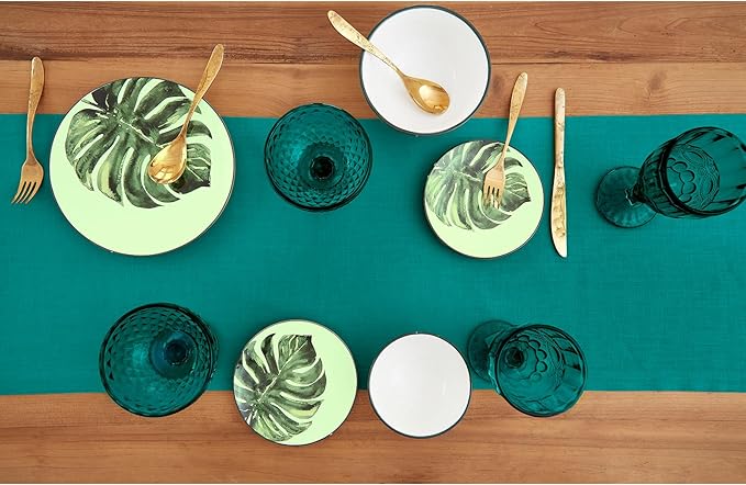 Solino Home Linen Teal Table Runner 108 Inches Long - 100% Pure Linen 14 x 108 Inch Table Runner for Dining - Fete, Handcrafted and Machine Washable