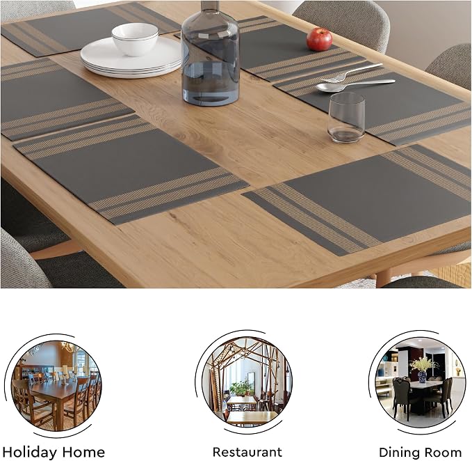 Encasa XO Dining Placemat Set of 6 | Ladder Grey Color | Fine Ribbed Cotton Table mat | Size 18x13 in | Machine Washable