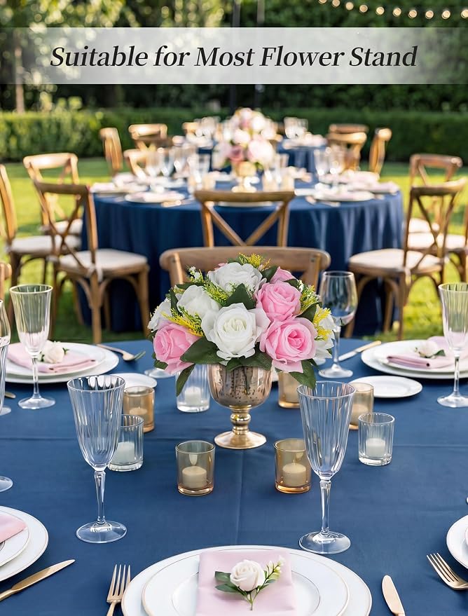 BLOSMON Flower Balls Centerpieces for Table: 6 Pcs Pink White Faux Roses | 9.5 Inch Fake Kissing Floral Ball Arrangements for Wedding - Artificial Flower Bouquet with Base Home Party DIY Decor