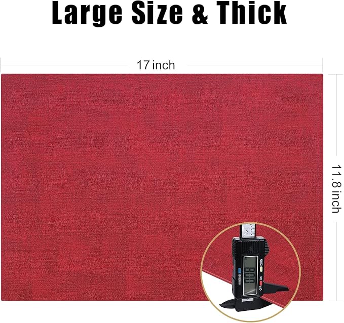 Homaxy Faux Leather Heat Resistant Placemats for Dining Table Set of 12, Waterproof Wipeable Washable PU Table Mats, Easy to Clean Anti-Slip Place Mats, 11.8" x 17", Red