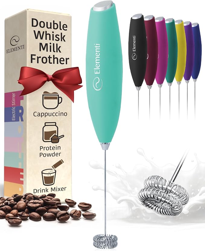 Elementi Milk Frother Wand - Easy to Use Handheld Electric Stirrer for Powder Drinks, Durable & Powerful Coffee Whisk & Protein Powder Mixer Wand, Hand Frother, Coffee Stirrers Electric (Mint Green)