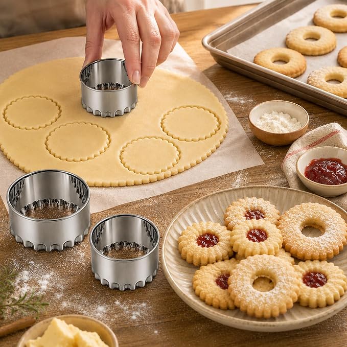 Biscuit Cutters, Round Cookie Cutters/Stainless Steel Dumpling Cutters/Cake Pastry Cutters/Scone Cutters Molds stamps for Cooking Baking (3Pcs, Fluted Edge)