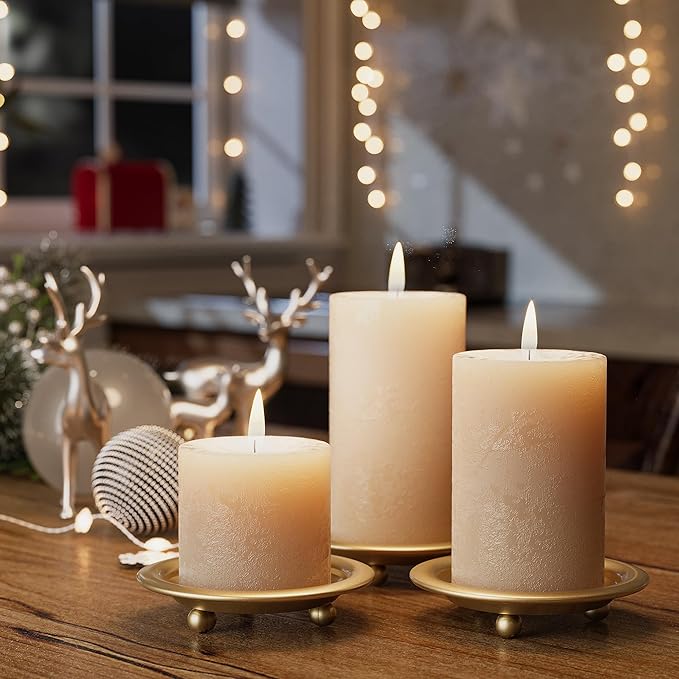 Gold Pillar Candle Holders, 6 PCS Elegant Modern Candle Tray Stand for Table Centerpieces, Minimalist Candle Sticks Holder Decor for Living Room, Dining Table, Wedding Gift