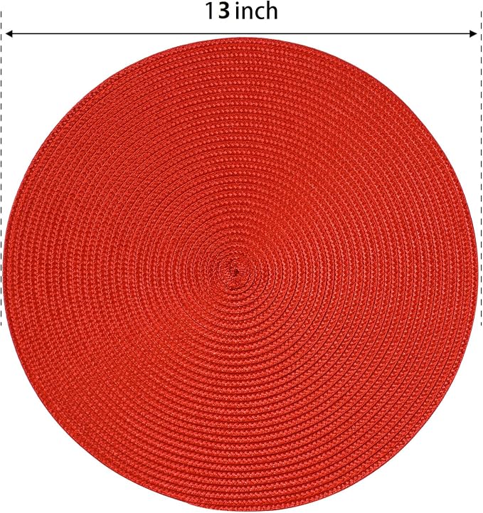FunWheat Round Braided Placemats Set of 4 Place Mats for Dining Tables Woven Washable Non-Slip Table mats Small 13 inch(S Red, 4pcs)