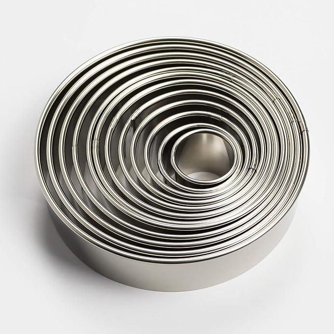 Stainless Steel Round Cookie Cutter Set, 12 Circular Biscuit Cutters Round Donut Ring Molds for Baking 1.2 Inch Height
