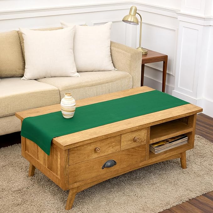 Solino Home Linen Table Runner 60 Inches - 100% Pure Linen Christmas Green Table Runner 14 x 60 Inch Ideal for Dresser and Coffee Tables - Fete