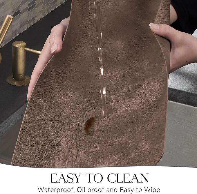 MOSAYT Vinyl Placemats Set of 8-12 X 17 Inch - Faux Leather 100% Waterproof Oil-Proof Wipeable PU Place Mats, Heat Resistant Reversible Table Mats for Kitchen, Dining, Outdoor, Brown