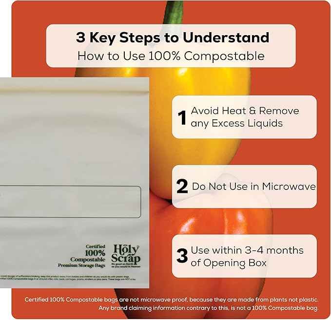 100% Compostable Food Storage Bags 1 GALLON Size - 25 Pack - Resealable Extra Strength Zip Seal Bags Made from Plants, Eco Friendly, Freezer Safe - BPI Certified, OK Compost Home