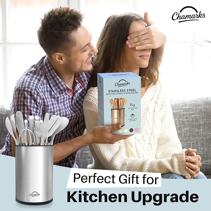 3-in-1 Kitchen Utensil Holder for Countertop with Knife Block and Silverware Caddy. (Silver)