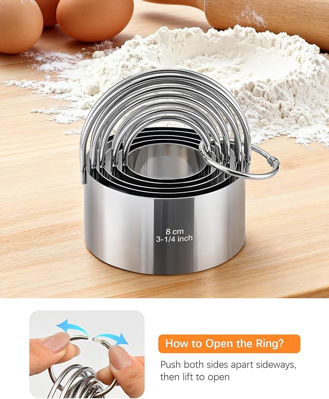 Biscuit Cutter Set with Handle, 5 Piece Stainless Steel Round Cookie Cutter Tool, Multi Size Circle Dough Donut Cutters for Baking Cakes, Biscuits, Pastry Dough