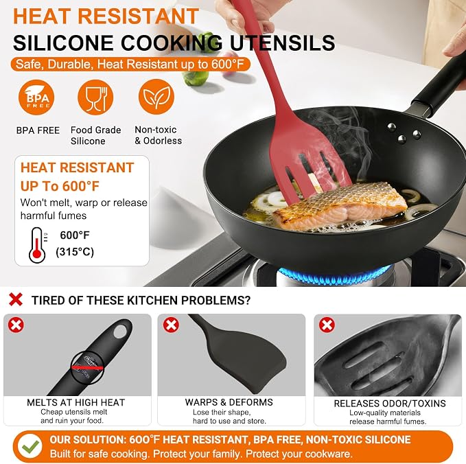 Beijiyi 4 Pack Silicone Spatula Set, High Heat Resistant, For Non-Stick Pan | Food Grade, BPA Free, Scratch-Free, Non-Toxic Kitchen Utensils, Turner Flipper for Cooking, Flipping, Dishwasher Safe