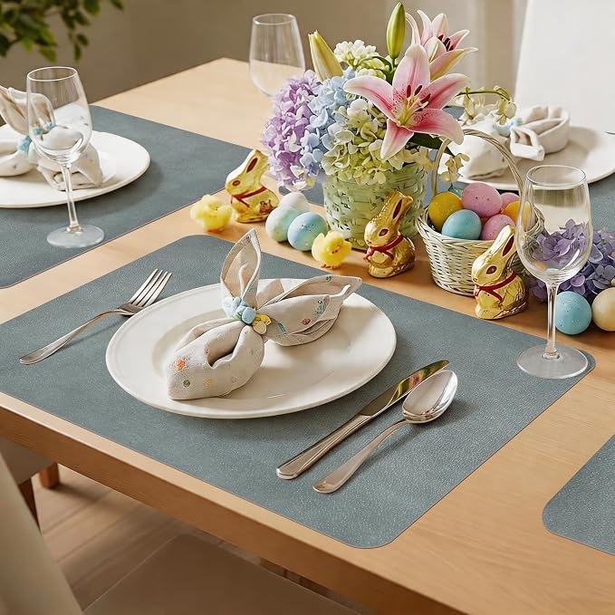 Vinyl Placemats Set of 4-12x17 Inch - Heat Resistant Washable Place Mats Waterproof Non-Slip Wipeable Table Mats for Dining Table Decor, Indoor/Outdoor Plastic Mat