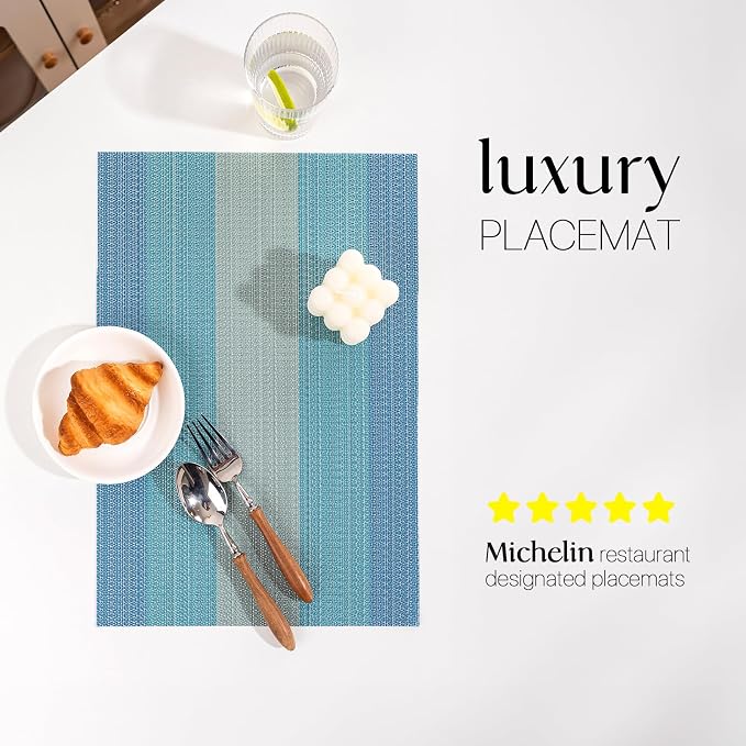 LEXMORE Placemats Set of 8 Vinyl/Plastic Woven Place Mats for Kitchen Table Indoor/Outdoor Washable Placemat Wipeable Dining Table Mats(Ocean Geode)