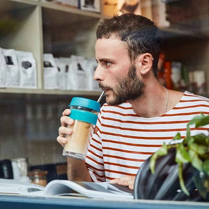 KeepCup Longplay - Reusable Coffee Cup, Double Wall Glass with Removable sleeve and splashproof sipper lid - 12oz/340ml - Milk