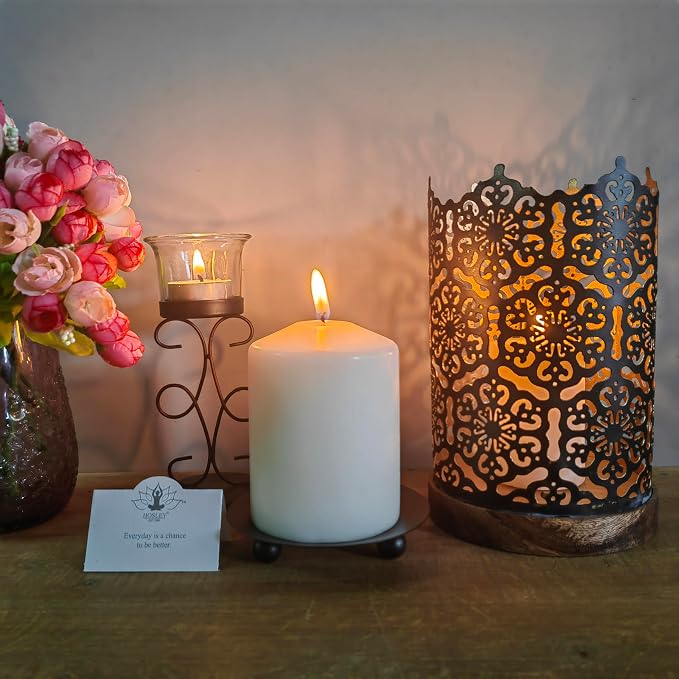 Hosley® Metal Diamond Cut Design Candle Holder 7.5 Inch High, Black Gold Perfect for Home Decor, Lighting, Wedding, Parties, Gifting